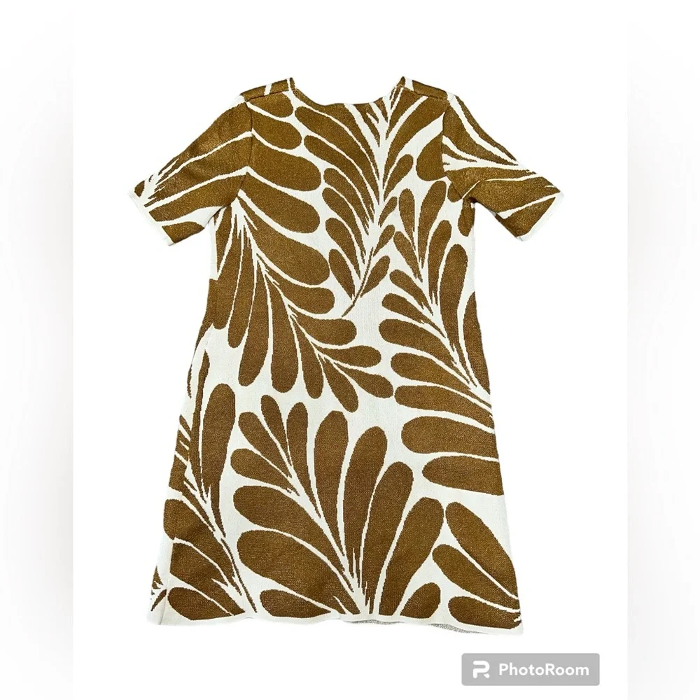 ANN TAYLOR Shimmer Leaf Petal V-neck sweater dress size MEDIUM petite gold
